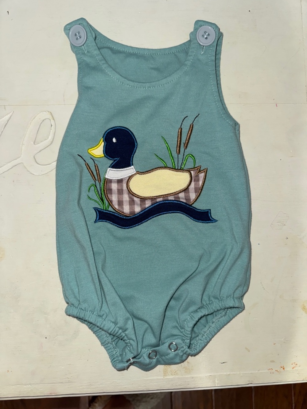Duck Applique Baby Romper in Teal